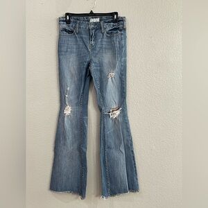 Free People Blue Distressed Flare Jeans pinstripe interior size 28